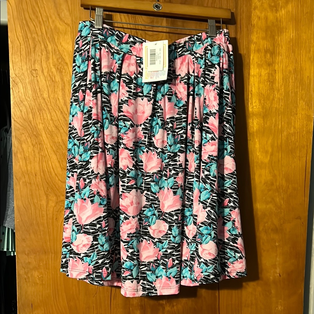 LuLaRoe Pink and Green Knee-Length Skater Skirt